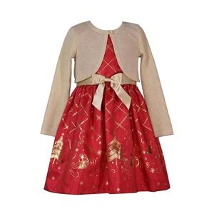 Red and Gold Holiday Dress with Bow - Nutcracker Dress.